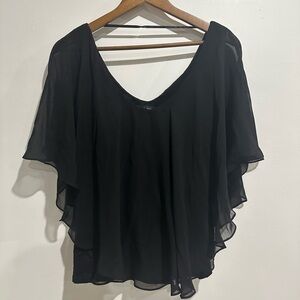 LE CHATEAU Vintage Black Goth Batwing Chiffon Short Sleeve Blouse Size S